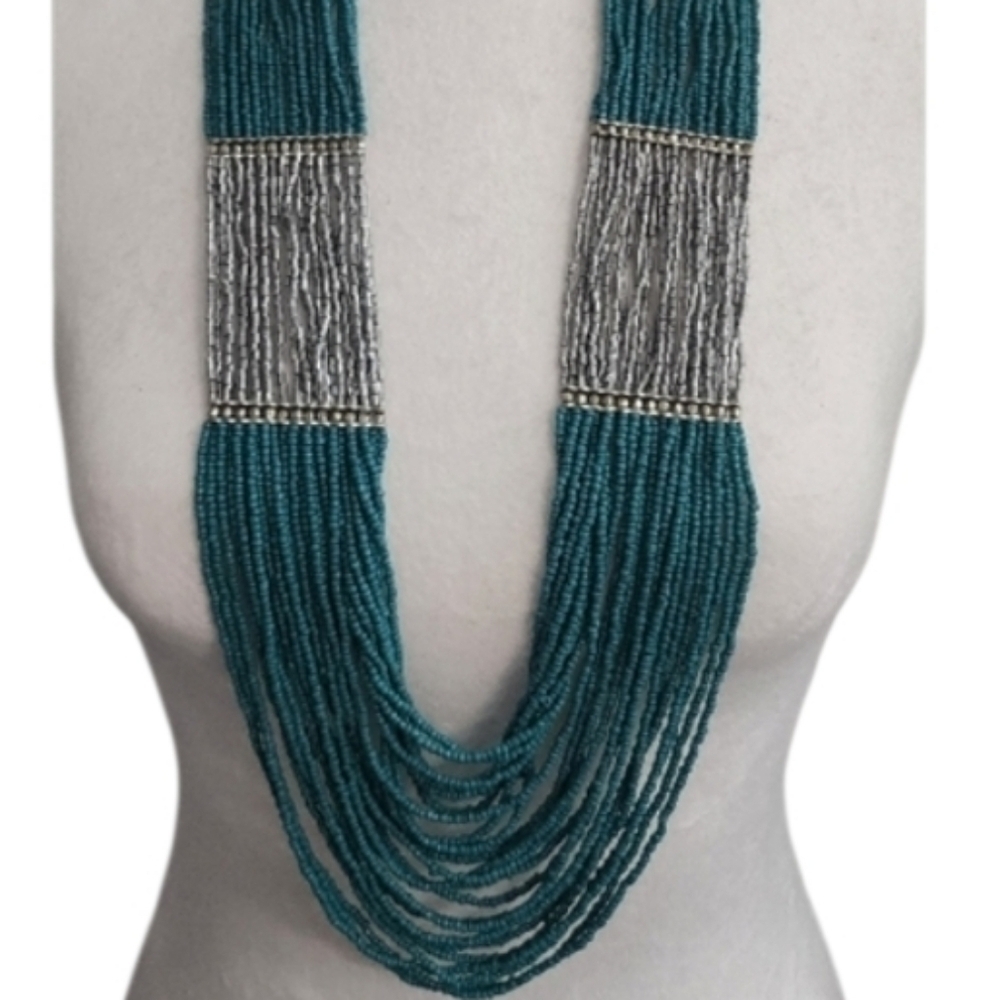 Teal and Silver Beaded Necklace